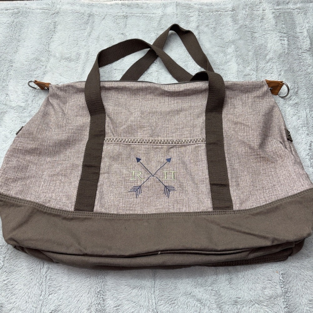 Thirty One Retro Metro Tote Bag With Side Pockets In Mocha‎ Crosshatch 18x25x9